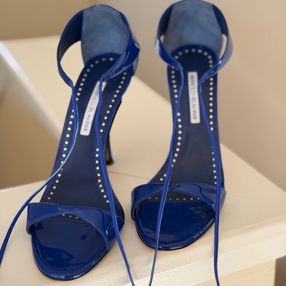 Manolo Blahnik Shoes - Manolo Blahnik “Chaos” ankle strap sandal in striking cobalt blue patent leather